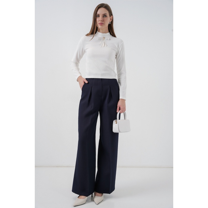 Kadın Kurdale Detay Uzun Kollu Bluz 977 - Beyaz