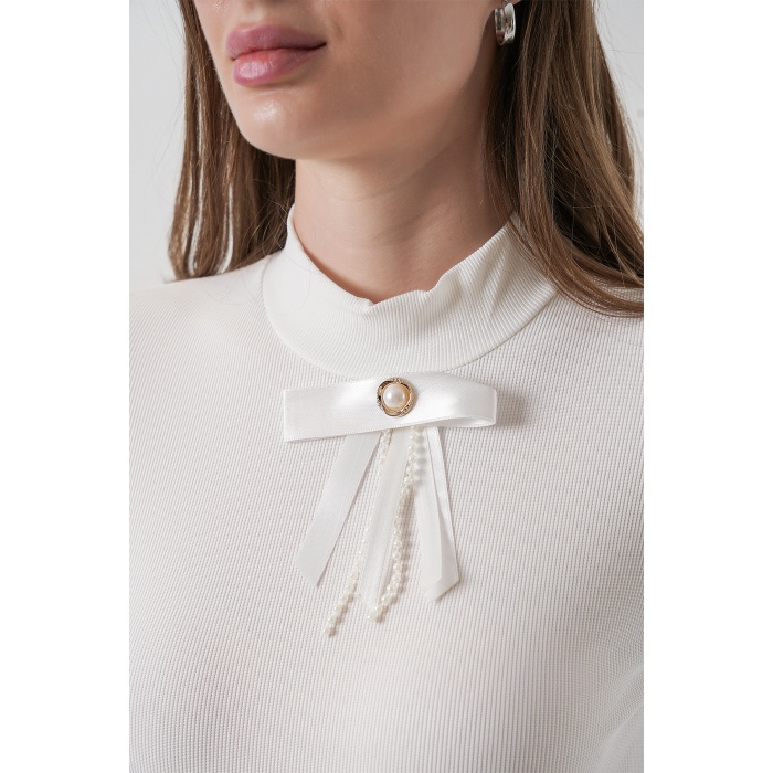 Kadın Kurdale Detay Uzun Kollu Bluz 977 - Beyaz