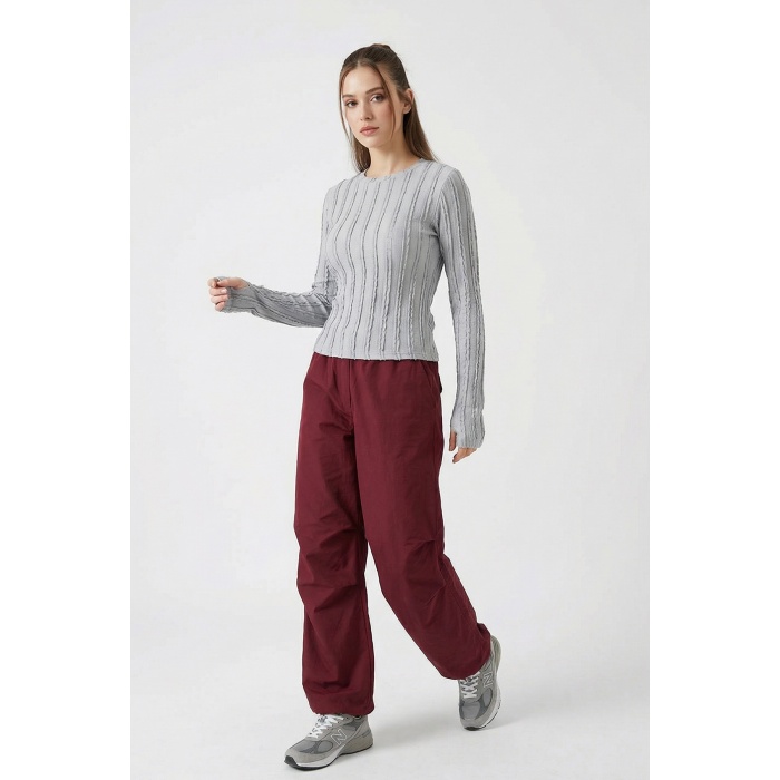 Kadın Dokulu Örme Bluz 980 - Gri