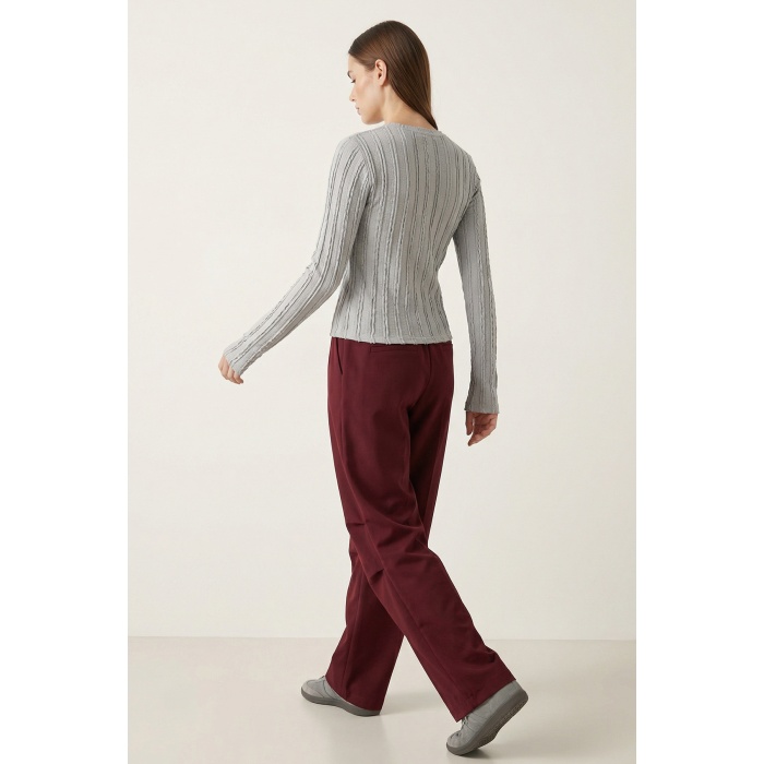 Kadın Dokulu Örme Bluz 980 - Gri