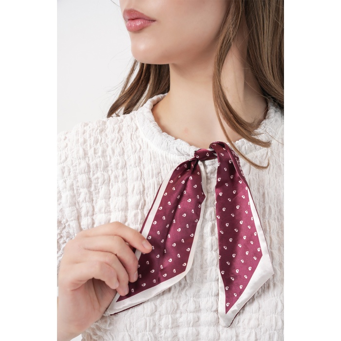 Kadın Kısa Kol Fularlı Örme Bluz 981 - Beyaz