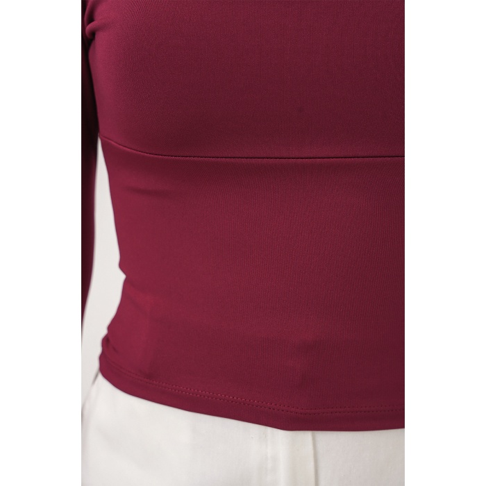 Kadın Kare Yaka Slim Fit Bluz 986 - Bordo