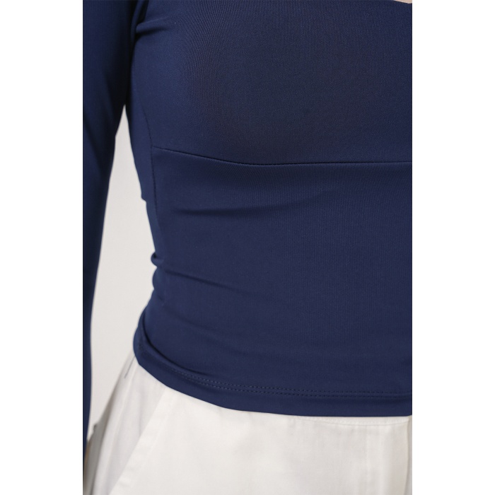 Kadın Kare Yaka Slim Fit Bluz 986 - Lacivert