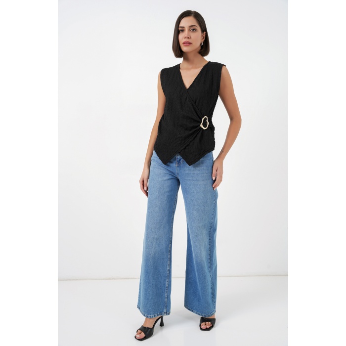 Kadın Sıfır Kol Örme Bluz 988 - Siyah