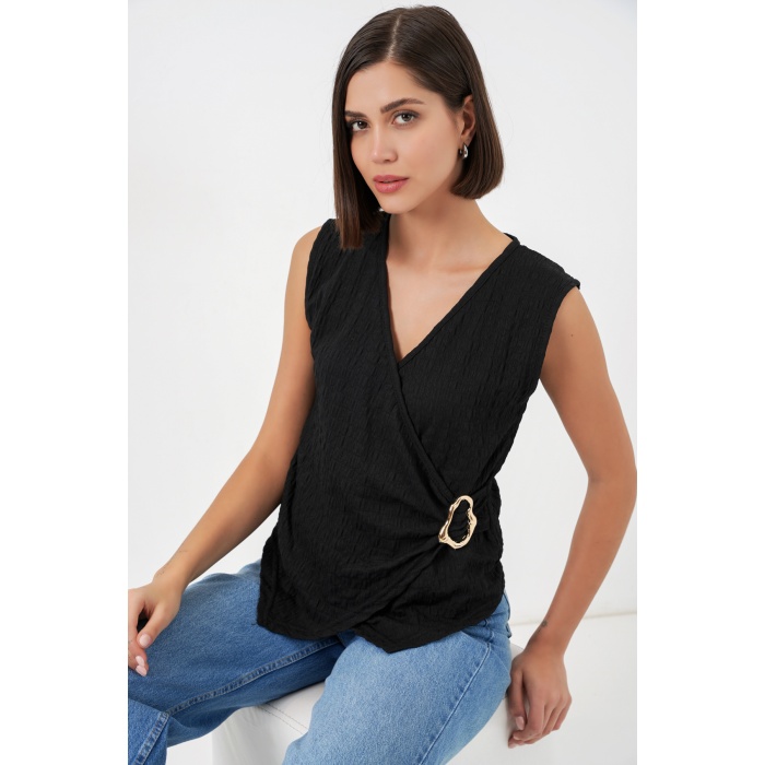 Kadın Sıfır Kol Örme Bluz 988 - Siyah