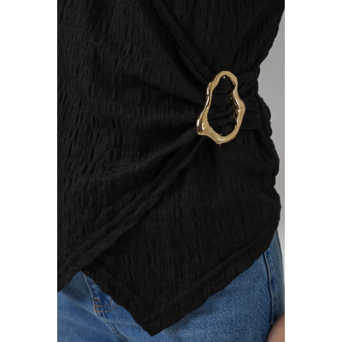 Kadın Sıfır Kol Örme Bluz 988 - Siyah