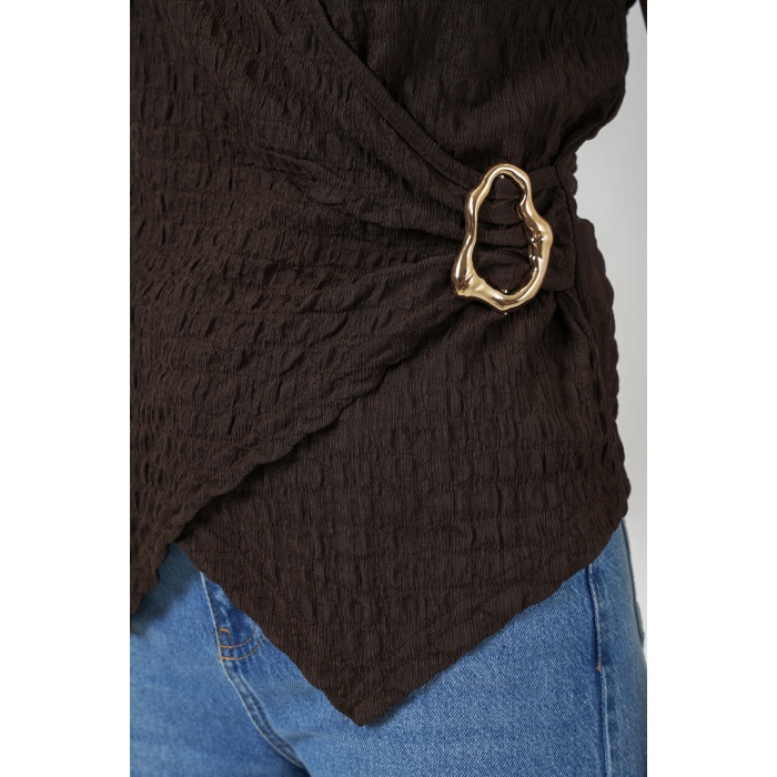 Kadın Sıfır Kol Örme Bluz 988 - Kahverengi