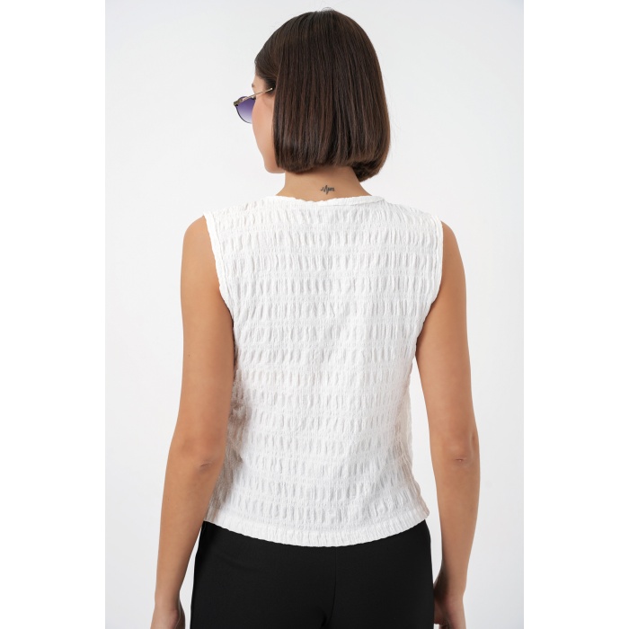 Kadın Sıfır Kol Örme Bluz 988 - Beyaz