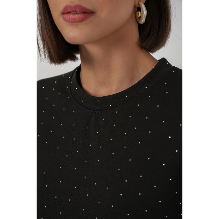 Kadın Taş Detaylı Tişört 990 - Siyah