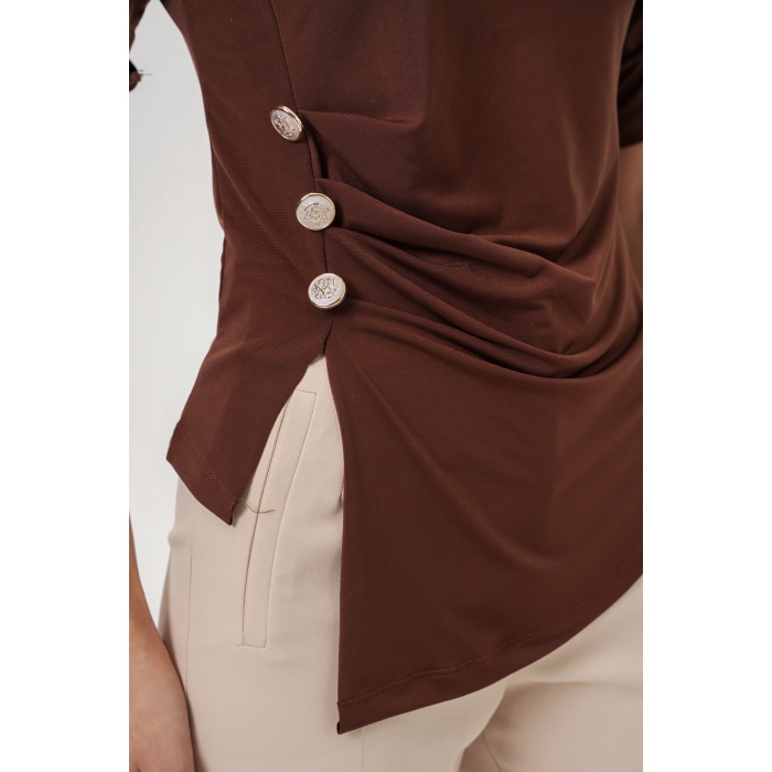 Kadın Düğme Detaylı Sandy Bluz 992 - Kahverengi