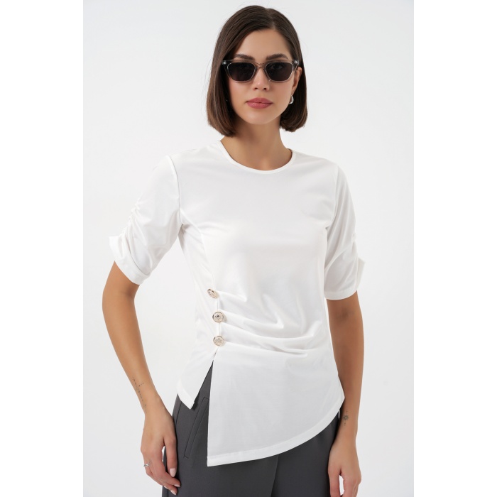 Kadın Düğme Detaylı Sandy Bluz 992 - Beyaz