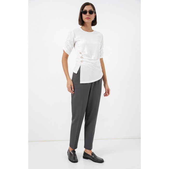 Kadın Düğme Detaylı Sandy Bluz 992 - Beyaz