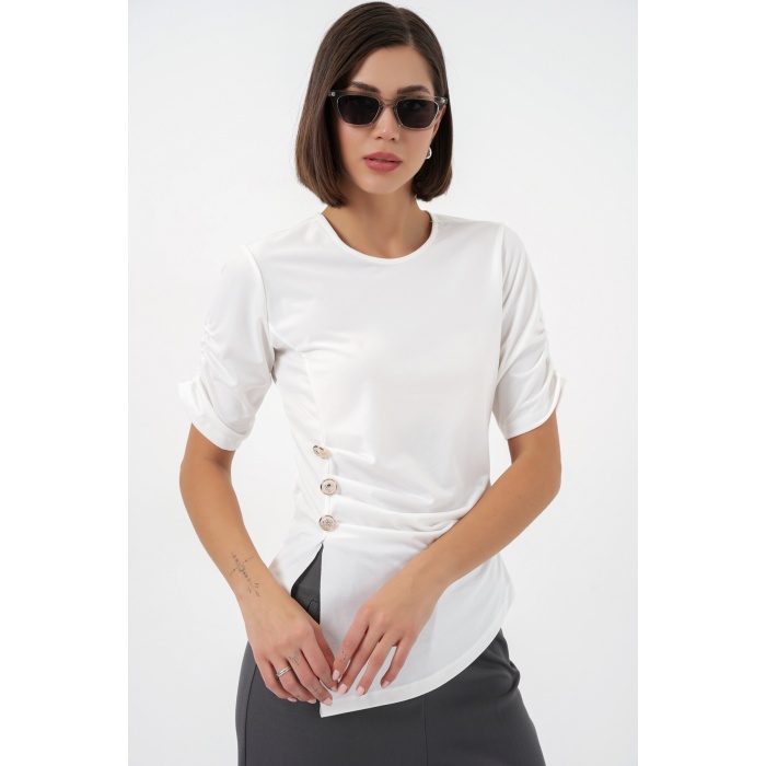 Kadın Düğme Detaylı Sandy Bluz 992 - Beyaz