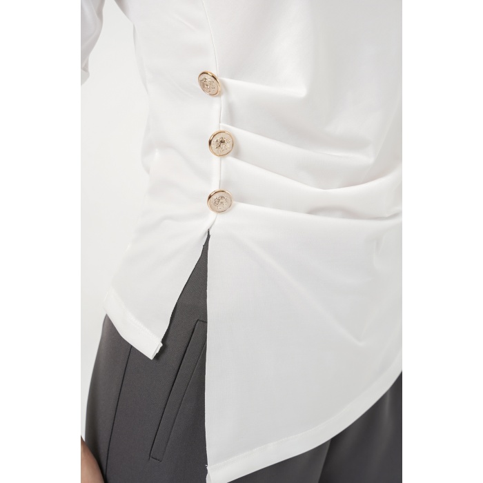 Kadın Düğme Detaylı Sandy Bluz 992 - Beyaz