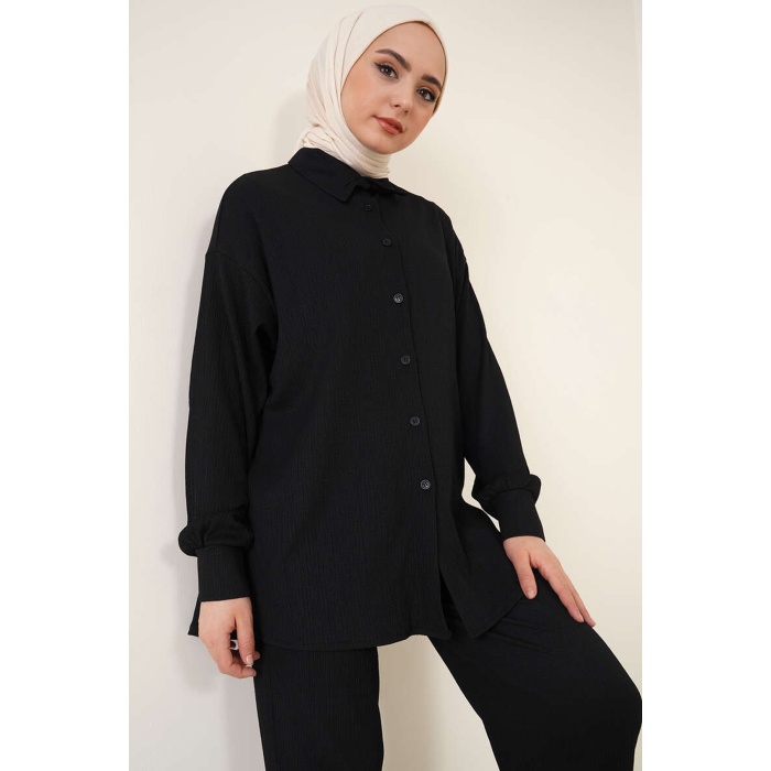 T5858 Örme Tesettür İkili Takım - Siyah
