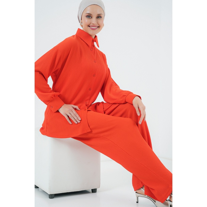 T5858 Örme Tesettür İkili Takım - Turuncu