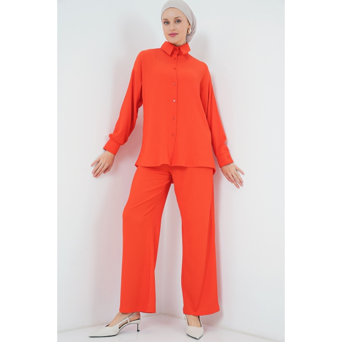 T5858 Örme Tesettür İkili Takım - Turuncu