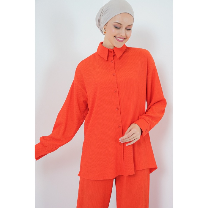 T5858 Örme Tesettür İkili Takım - Turuncu