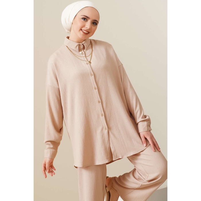 T5858 Örme Tesettür İkili Takım - Bisküvi