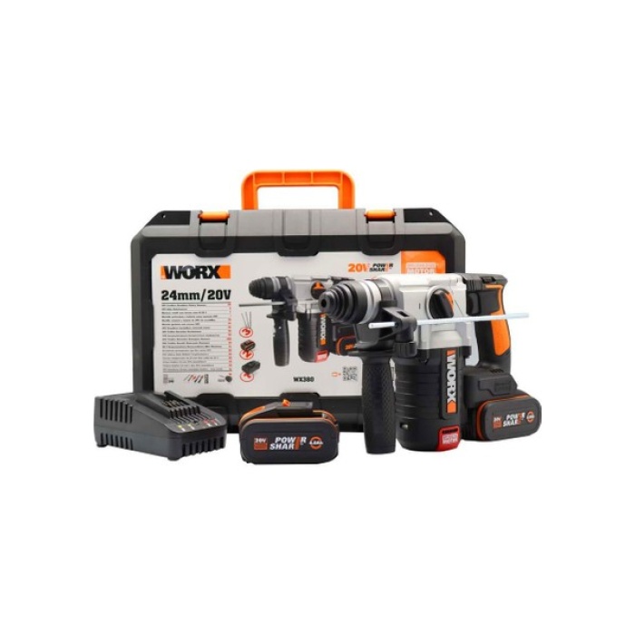 WX380 20 Volt 4.0AH. 2.2j Li-Ion Çift Akülü Şarjlı Sds- Plus Pnömatik Kırıcı/ Delici
