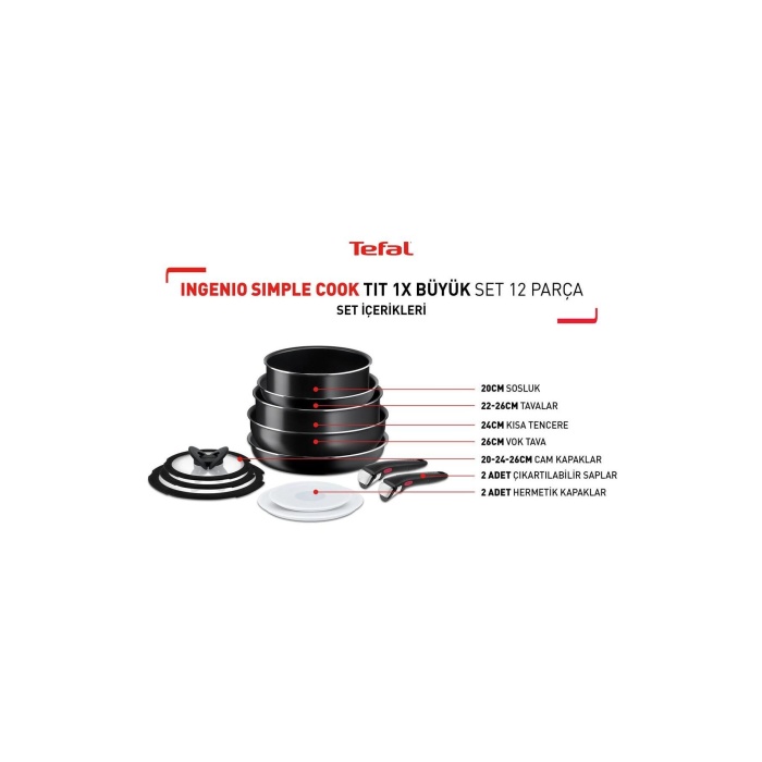 L15392 Ingenio Titanyum 1x Simplecook Büyük Tava Ve Tencere Seti 12 Parça - 2100125537