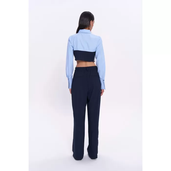 Sayı Nakışlı Yüksek Bel Pantolon Lacivert