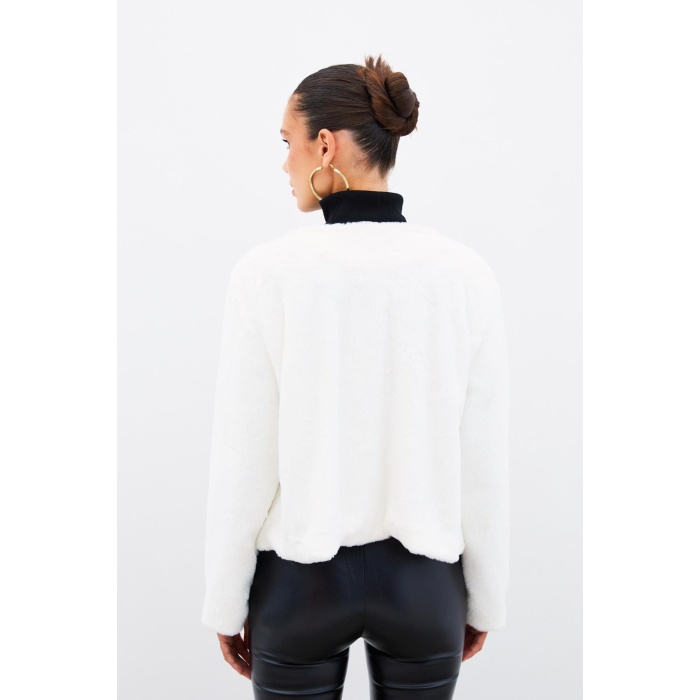 Yakasız Peluş Ceket - EKRU
