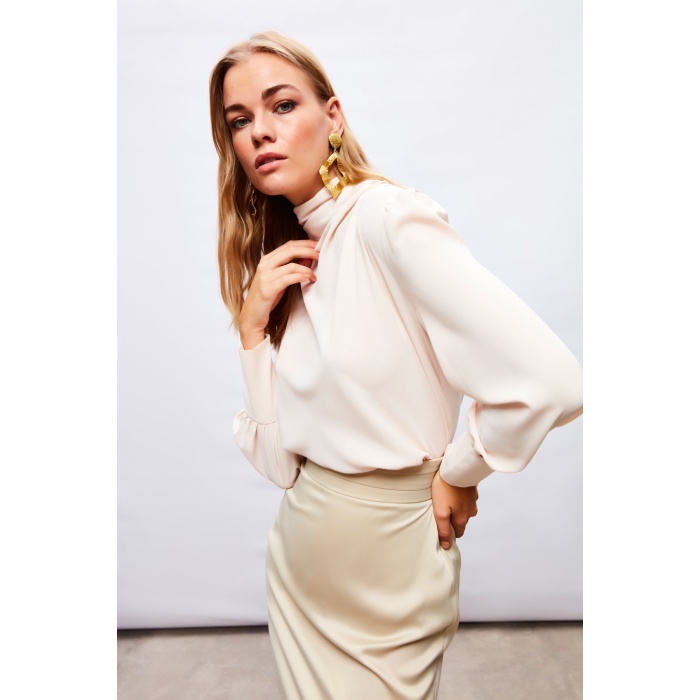Drape Detaylı Bluz - Bej