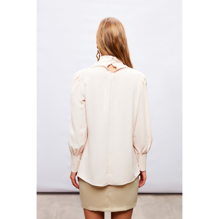 Drape Detaylı Bluz - Bej