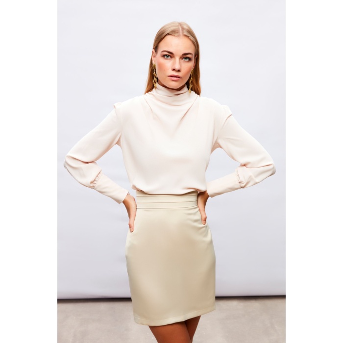 Drape Detaylı Bluz - Bej
