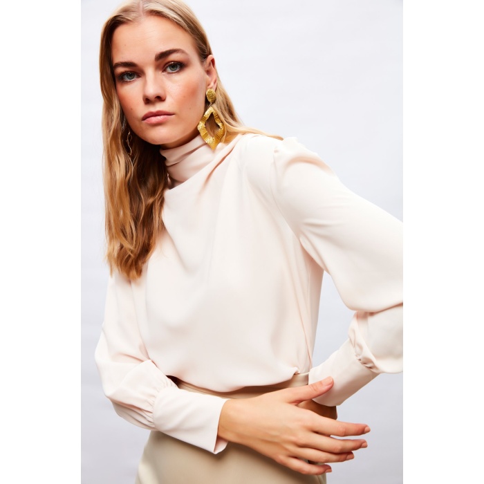 Drape Detaylı Bluz - Bej