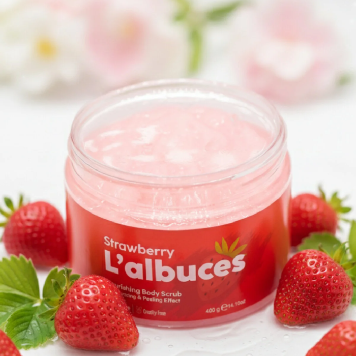Strawberry Body Scrub 400gr – Vegan, Temiz İçerikli, Çilek Kokulu Pürüzsüz Cilt Bakımı