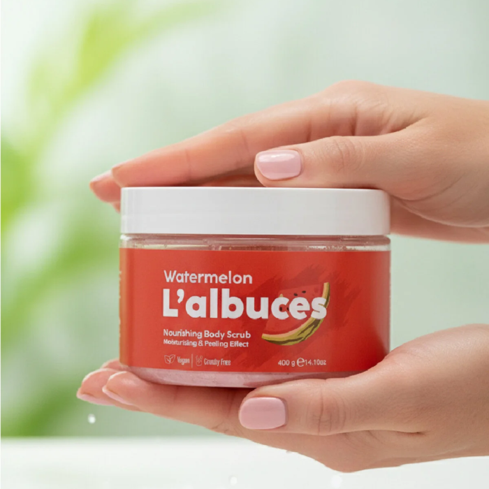 Watermelon Body Scrub 400gr – Vegan, Temiz İçerikli, Karpuz Kokulu Pürüzsüz Cilt Bakımı