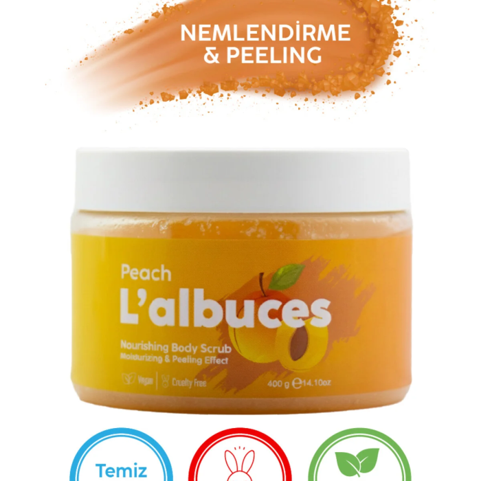Peach Body Scrub 400gr – Vegan, Temiz İçerikli, Şeftali Kokulu Pürüzsüz Cilt Bakımı