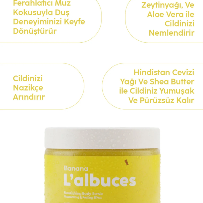 Banana Body Scrub 400gr – Vegan, Temiz İçerikli, Muz Kokulu Pürüzsüz Cilt Bakımı