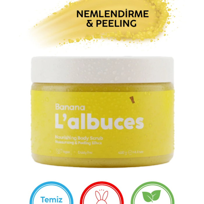 Banana Body Scrub 400gr – Vegan, Temiz İçerikli, Muz Kokulu Pürüzsüz Cilt Bakımı