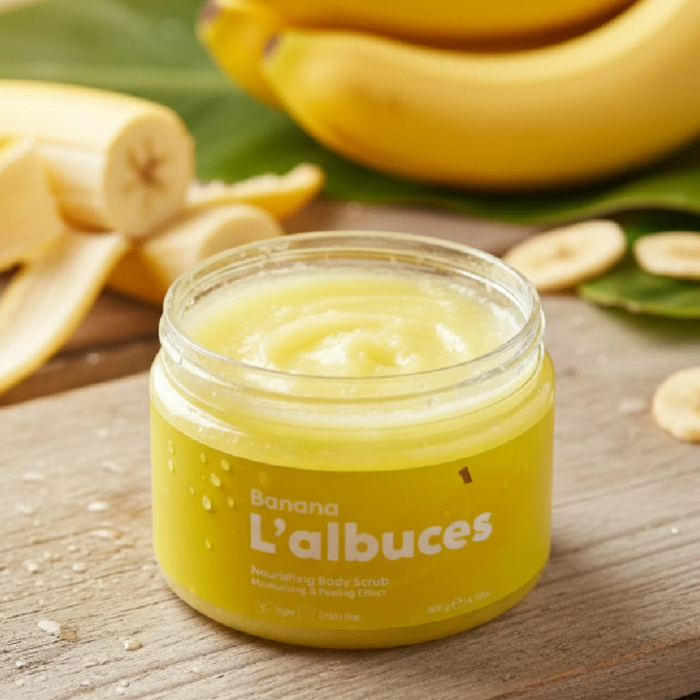 Banana Body Scrub 400gr – Vegan, Temiz İçerikli, Muz Kokulu Pürüzsüz Cilt Bakımı