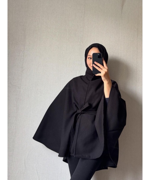 Kaşe Panço siyah uzun