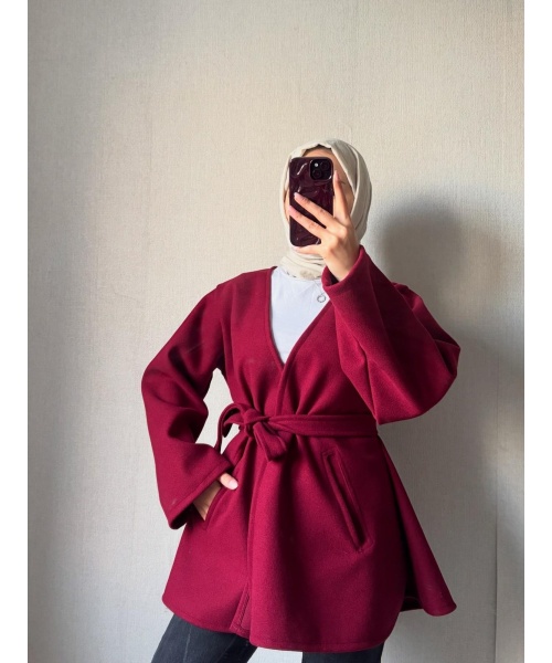 Geniş Yaka Cepli Kaşe Bordo