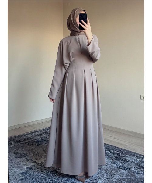 Belden Oturtmalı Toprak Rengi Elbise