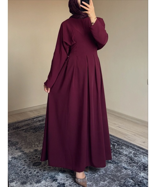 Belden Oturtmalı Mürdüm Elbise