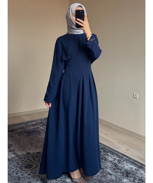 Belden Oturtmalı Lacivert Elbise