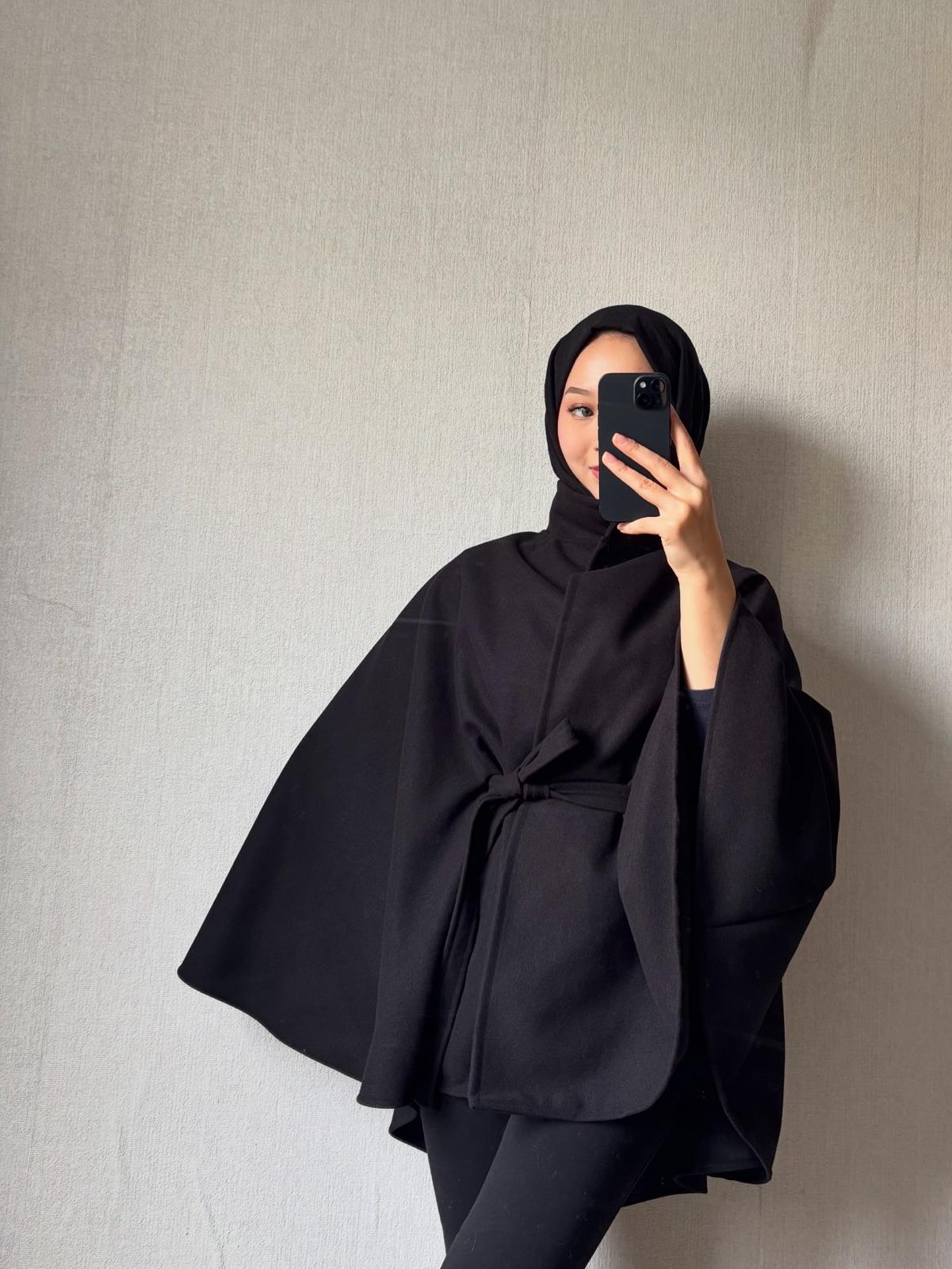 Kaşe Panço siyah uzun