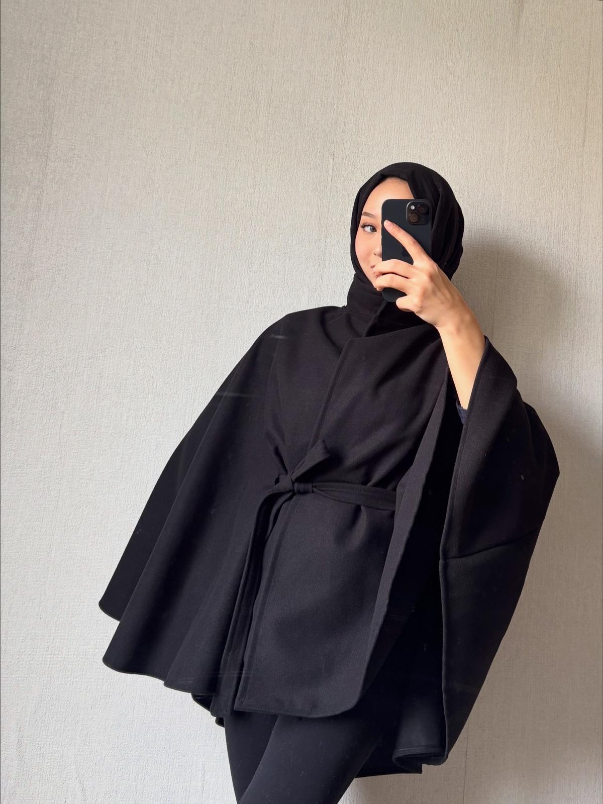 Kaşe Panço siyah uzun