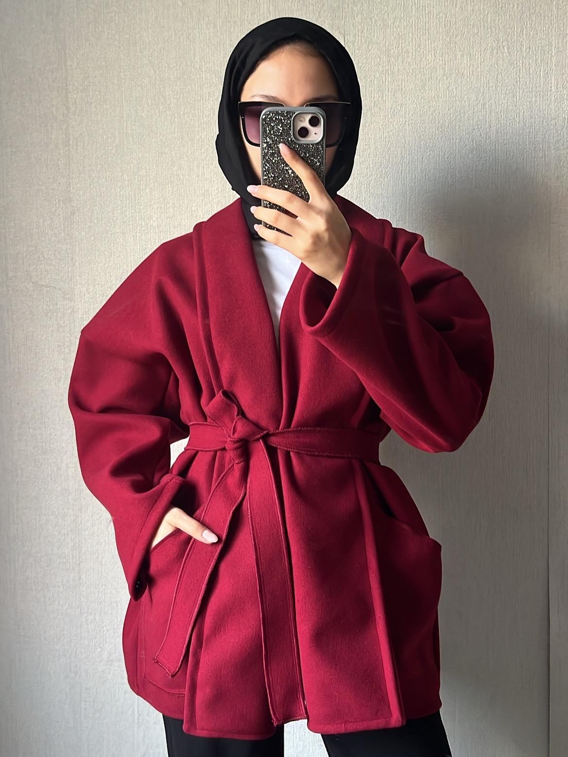 Dik Yaka Cepli Kaşe bordo