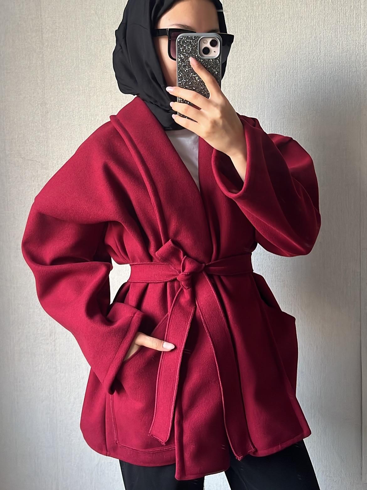 Dik Yaka Cepli Kaşe bordo