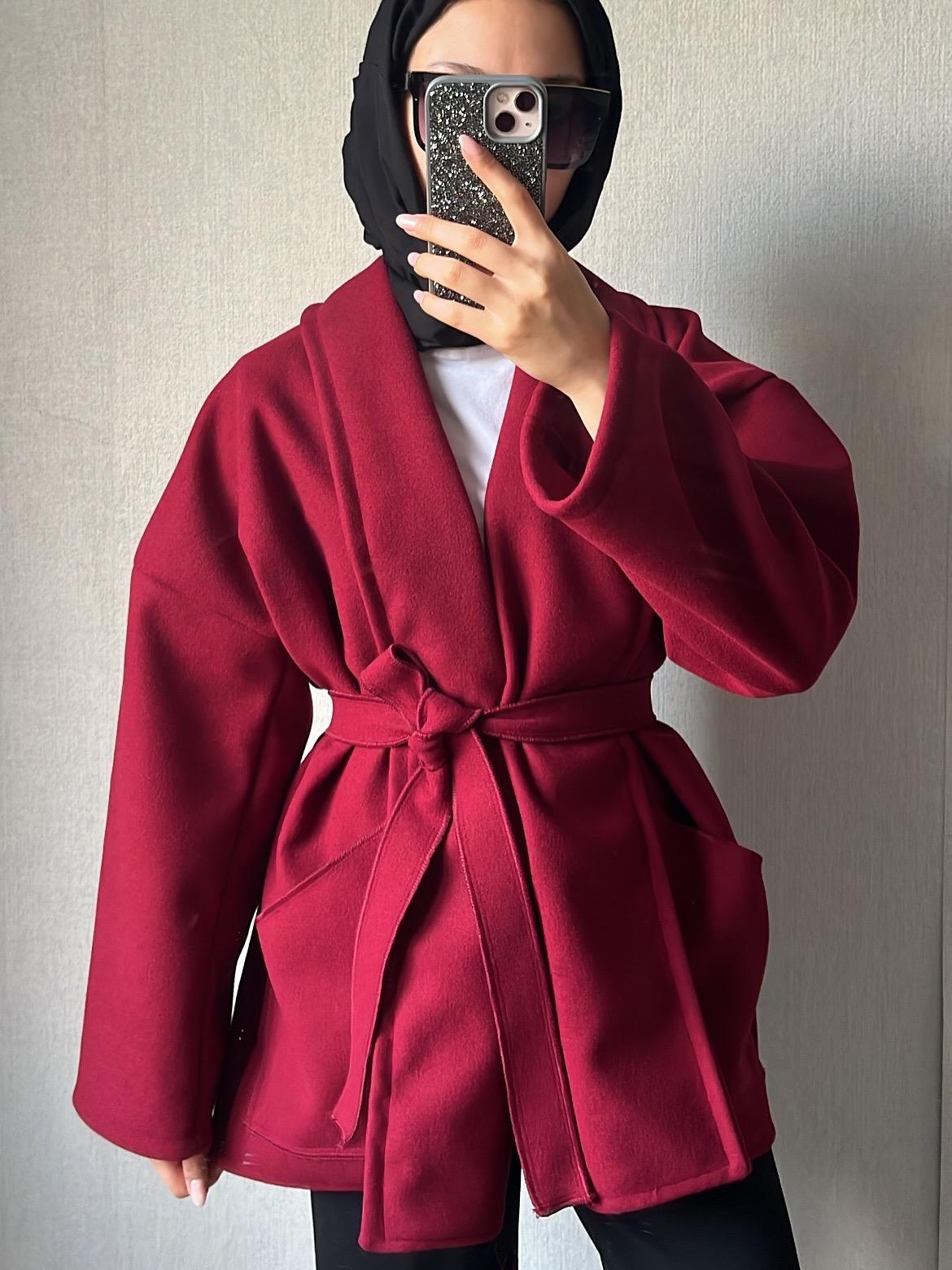 Dik Yaka Cepli Kaşe bordo