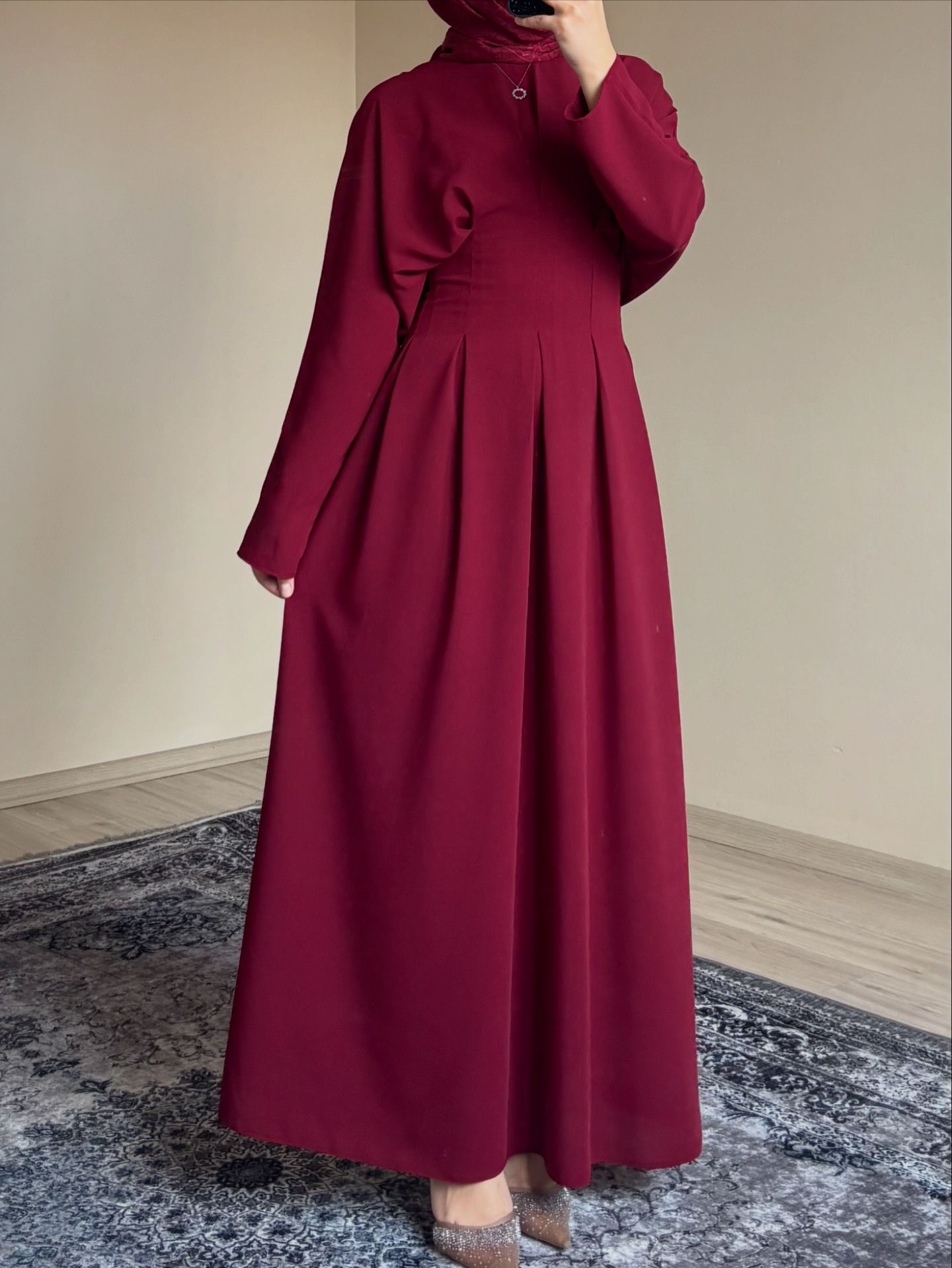 Belden Oturtmalı Bordo Elbise