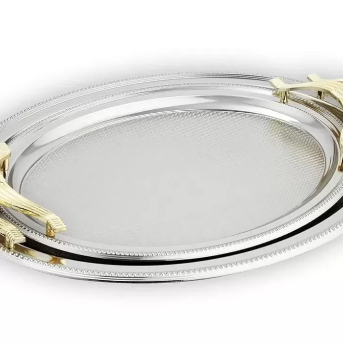 Schafer Ela 2 li Oval Çay Tepsisi-Platin01