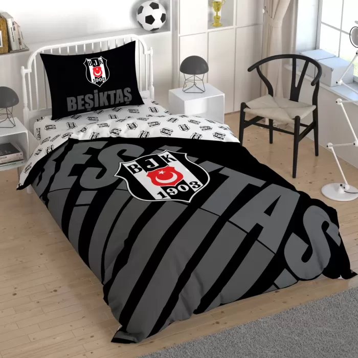 TAÇ LİSANSLI BEŞİKTAŞ SİYAH LOGO TEK KİŞİLİK NEVRESİM TAKIMI